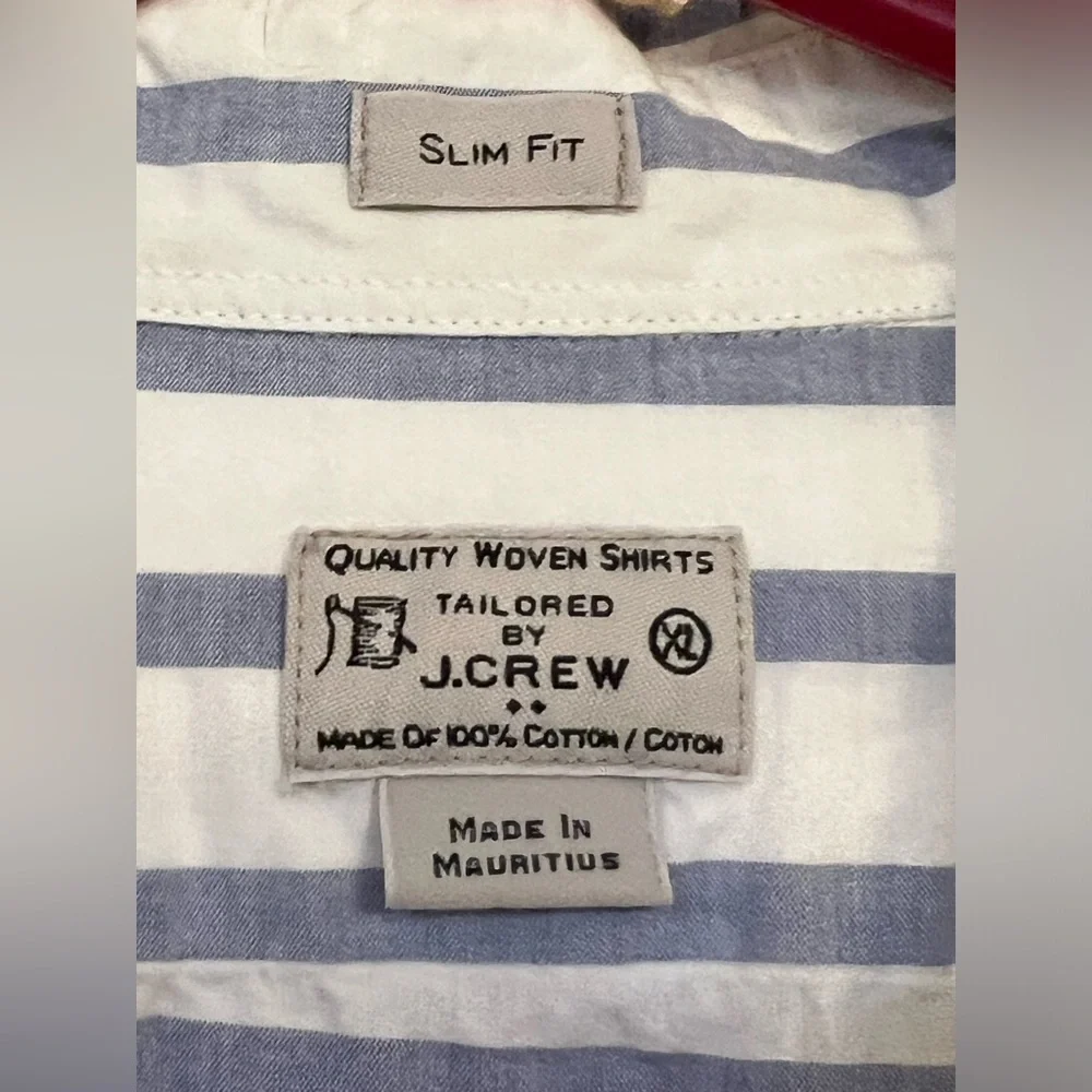 J.Crew Slim Men's Blue & White Button Down Long Sleeve Stripe Slim Fit Size XL